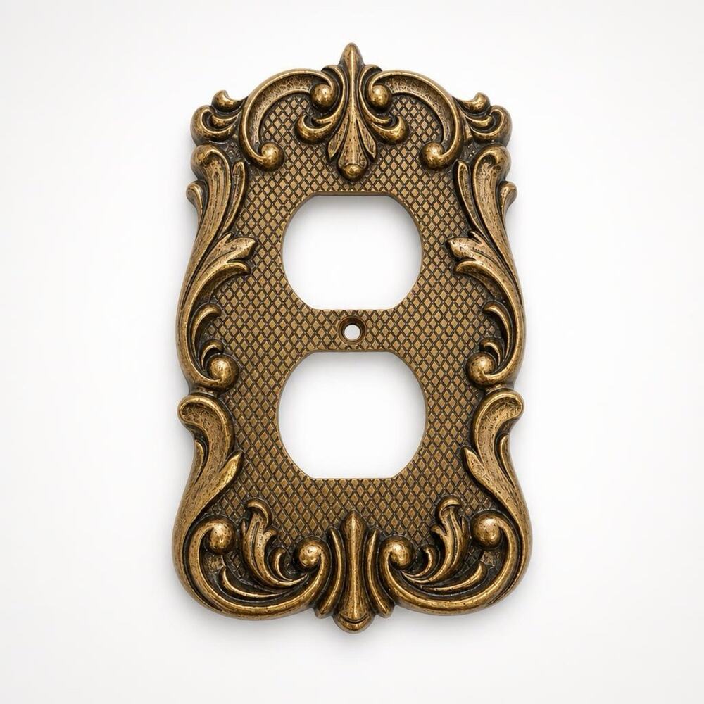 VTG National Lock Brass Ornate Outlet Plate Cover Artwork Details Country Home